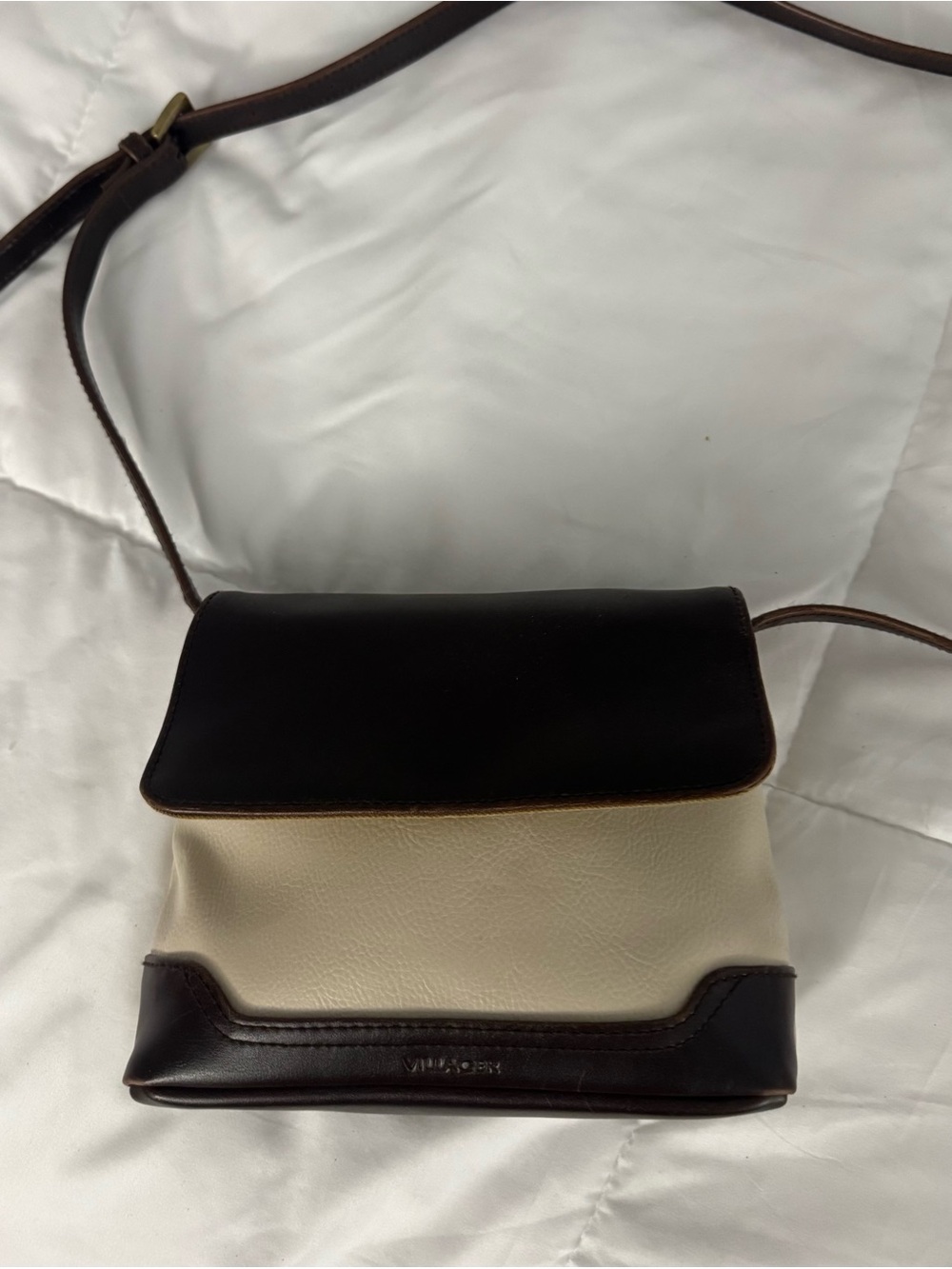 villager Two-Tone Cream and Dark Brown Leather Crossbody